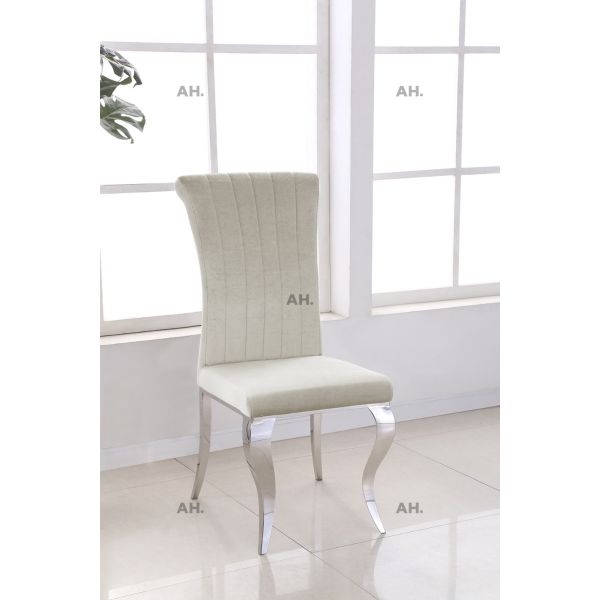 Liyana Cream Dining Chairs Chrome Carved Legs