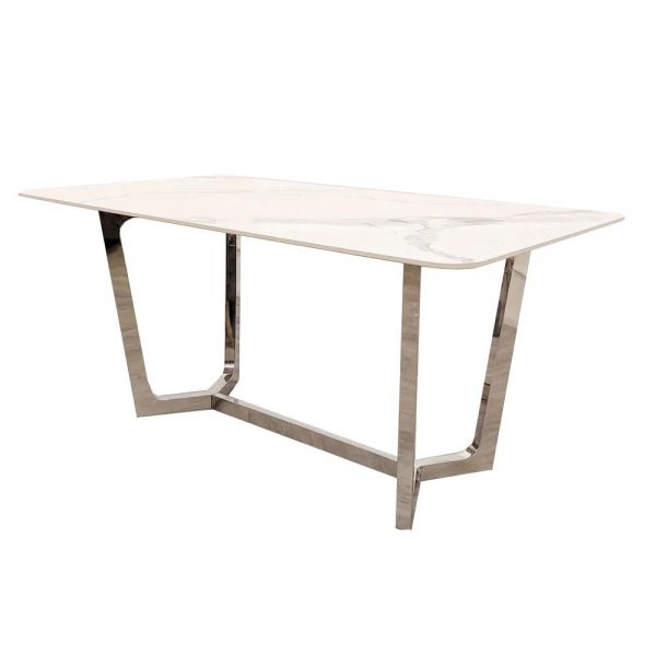 Dynasty 1.6 Chrome Dining Table with Polar White Sintered Stone Top