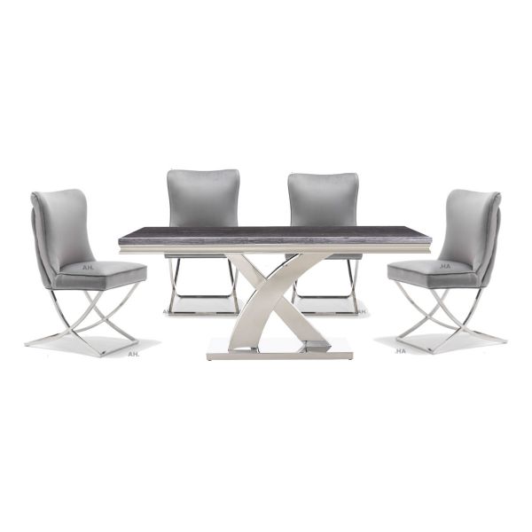 Mayfair 1.8M Grey Marble Dining Table with Belgravia Dining Chairs