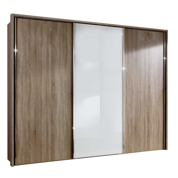 Wiemann Miami Plus 3 Door Sliding Wardrobe Oak and White Glass Height 217 cm