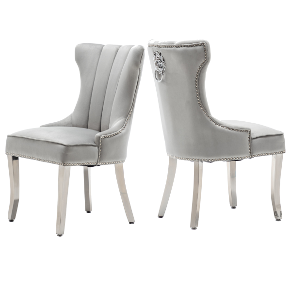 Monticarlos Light Grey Lion Knockerback Plush Velvet Dining Chairs