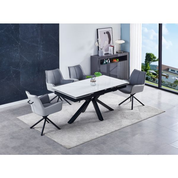 Phoenix White Ceramic High Gloss Marble Effect Extending Dining Table