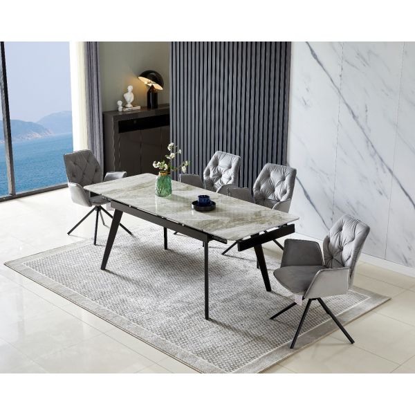Nordic Grey Ceramic Marble Extending Dining Table with Luna Swivel Chairs