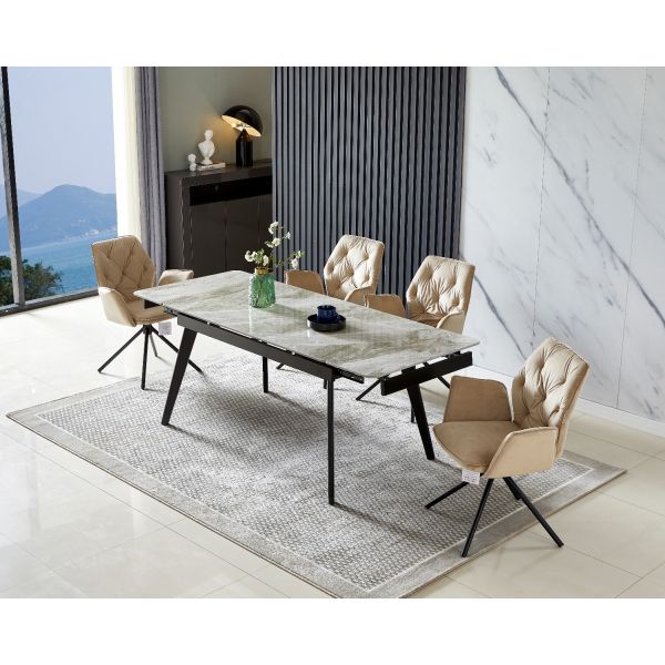 Nordic Grey Ceramic Marble Extending Dining Table with Luna Swivel Chairs