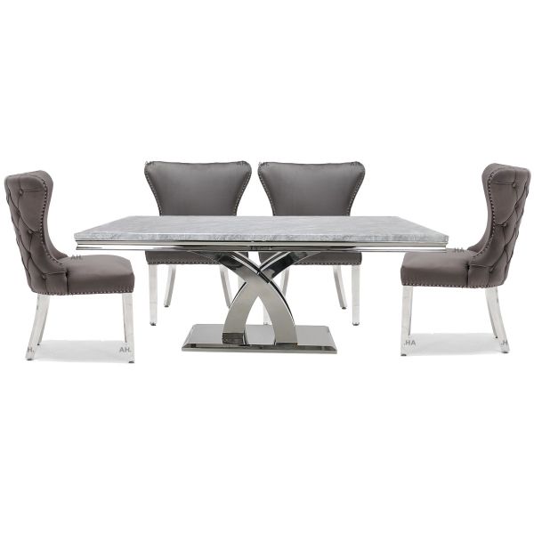 Ortona 1.8m Light Grey Marble Top Dining Table With Florence dining chairs