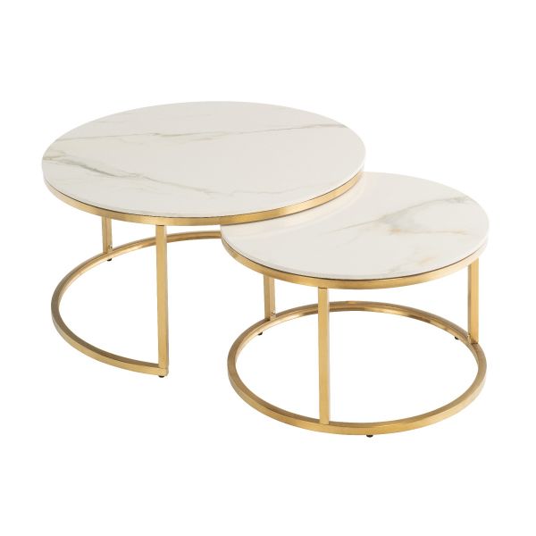 Portafino Round Coffee Table Set - Kass Gold/Brushed Gold