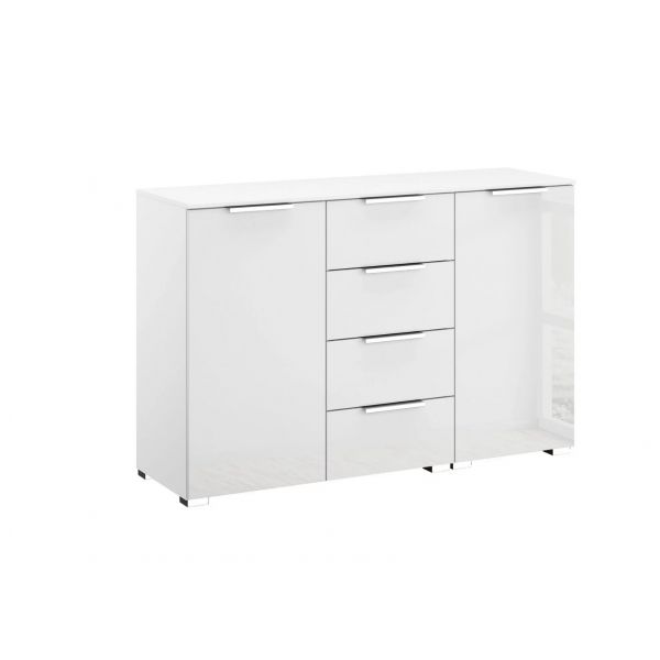 Rauch Formes Glass 2 Door 4 Drawer Large Chest sideboard White