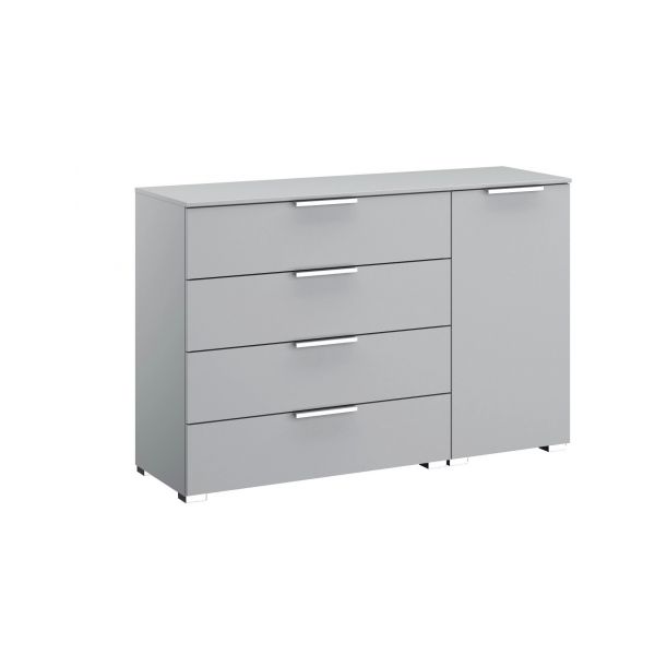 Rauch Formes 4 Drawer 1 Door Chest comes with silk grey colour and chrome handles