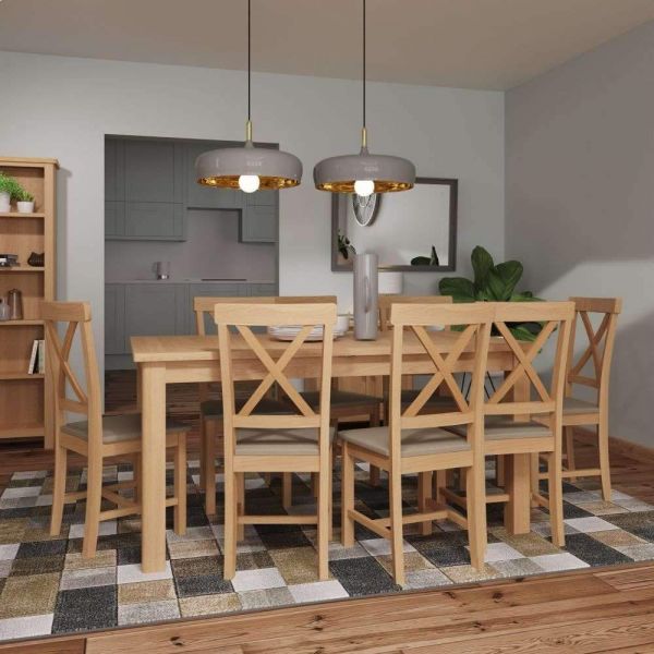 Kettle Interior RAO Rustic Oak 1.6M Extending Dining Table with Chairs