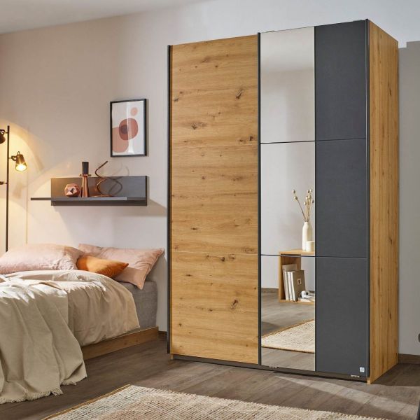 Rauch Dresden 2 door sliding wardrobe with artisan oak and metallic grey colour
