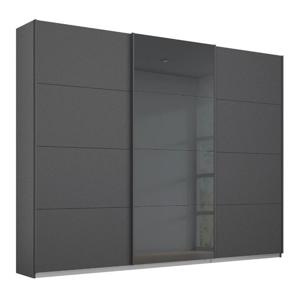 Rauch Essen Modern luxurious Metallic Grey and Basalt Glass Front 3 Door Sliding Wardrobe Width 203 or 271 CM