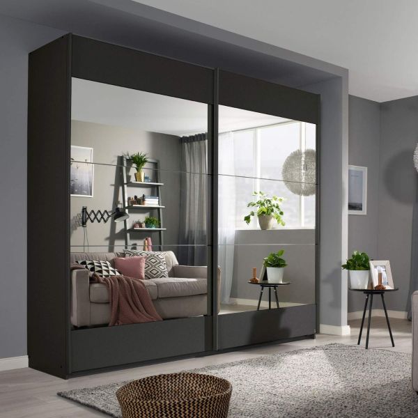 Rauch malibu 2 door sliding wardrobe with metallic grey front and mirror