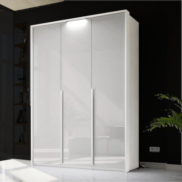 Rauch Purisma 3 door hinged wardrobe with white glass front
