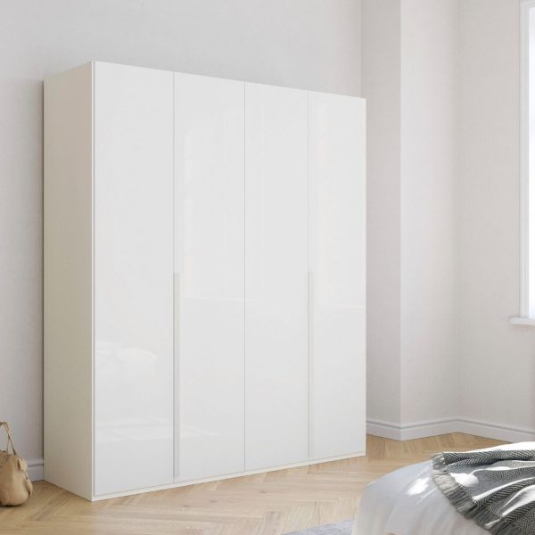 Rauch Purisma 4 Door white Glass Hinged Door Wardrobe with Premium Interior and long door handels