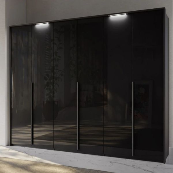 Rauch purisma 6 door hinged wardrobe with graphite galass front