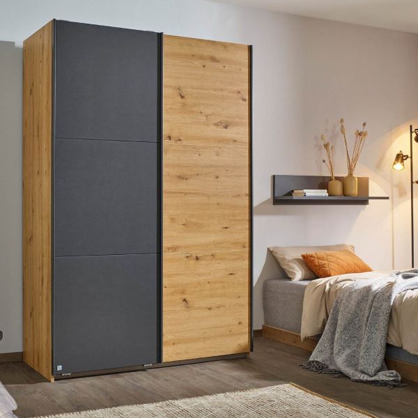 Rauch bristol 2 door sliding wardrobe with artisan oak and metallic grey