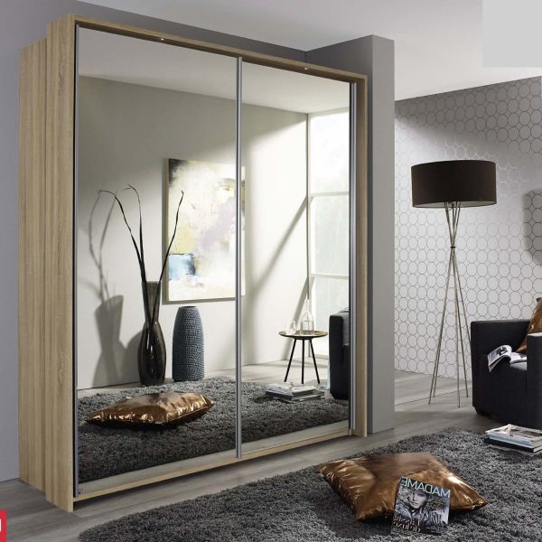 Rauch Sona 1.8M Full Mirror Sliding Door Wardrobe With Sonoma Oak Carcase Colour Height 210CM