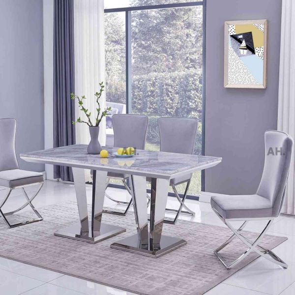 Riccardo 180CM Light Grey Marble Top Dining Table Set Sale 