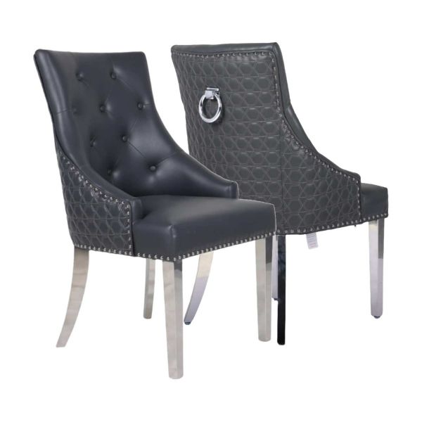 Roma PU Leather Ring knocker back modern luxury dining chair with chrome legs 