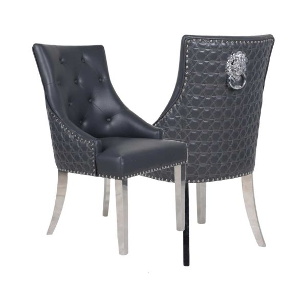 Roma Leather Luxury Lion knocker back dining Chairs with chrome legs