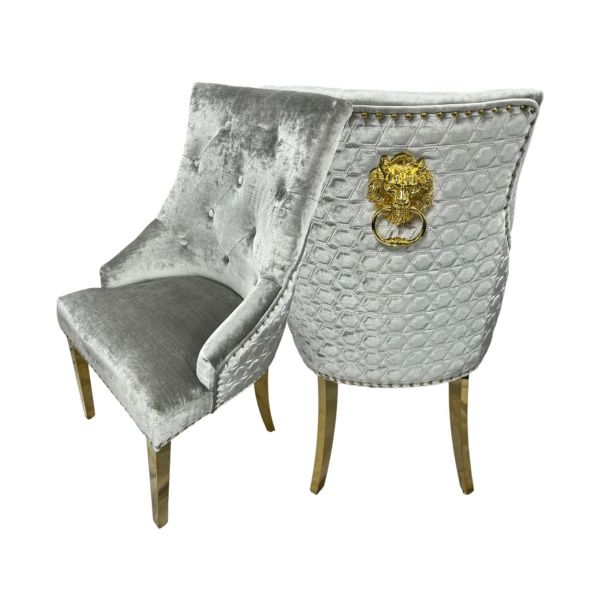 Chelsea Gold Lion Knockerback and Gold Legs Plush Velvet Dining Chairs