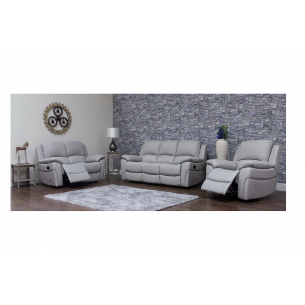 Serena Half Leather Pearl Grey 3 seater Recliner Sofa set