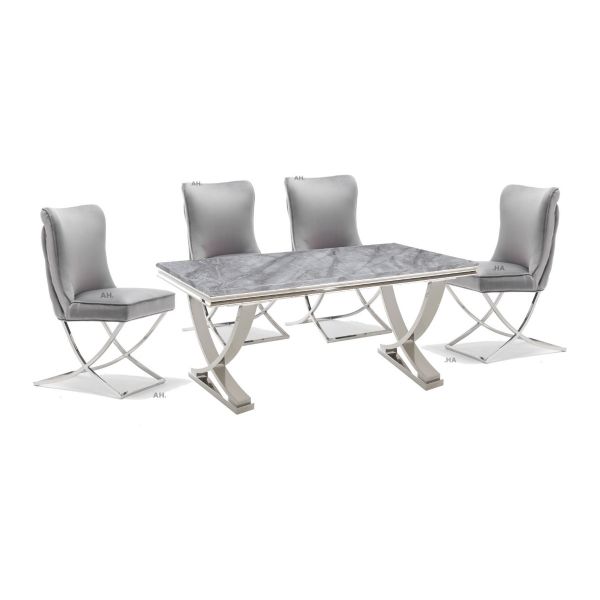 Armano 1.8m Light Grey Marble Top Dining Table With Belgravia dining chairs