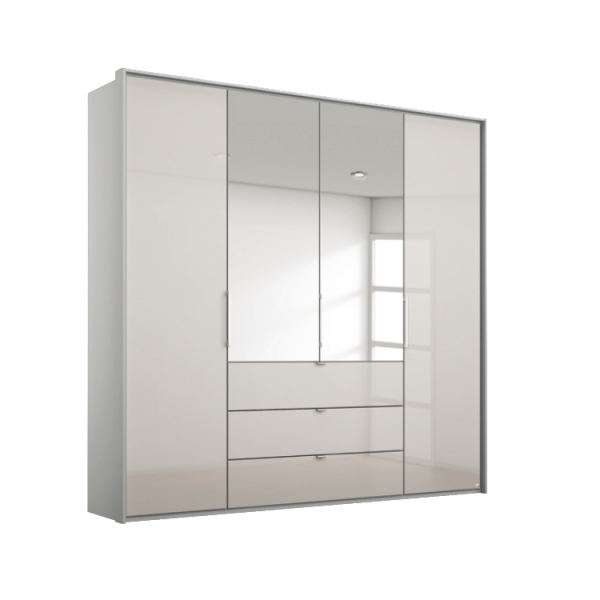Rauch Erimo Silk Grey Bi Folding Door 4 Door Wardrobe with External Drawers