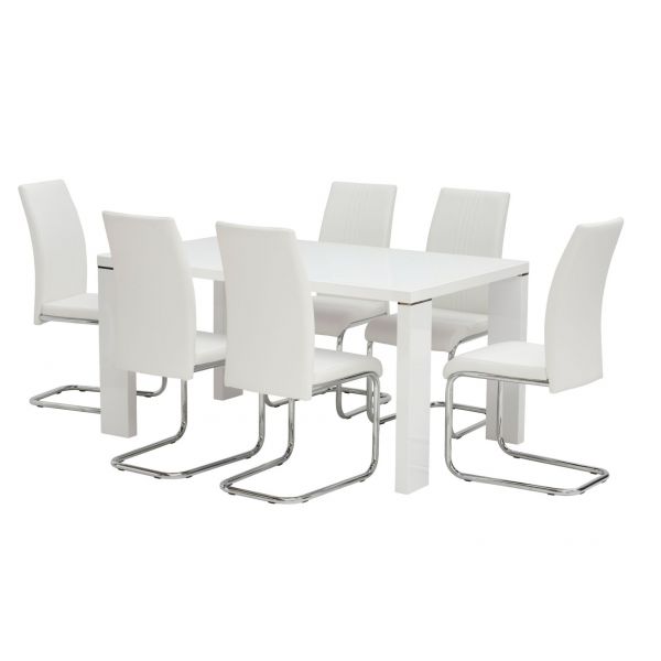 Scot Small White High Gloss Dining Table With Monaco White Dining Chairs 
Soho High Gloss White Dining Table