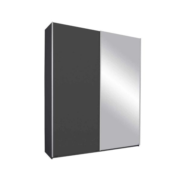Rauch Solo Metallic Grey and Mirror Sliding Door Wardrobe Width 181, 226 or 271 CM