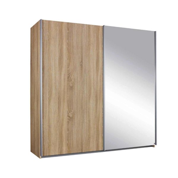 Rauch Solo Sliding Door Wardrobe in Sonoma Oak with 1 Mirror Door available in width size 181cm, 226cm or 271 cm