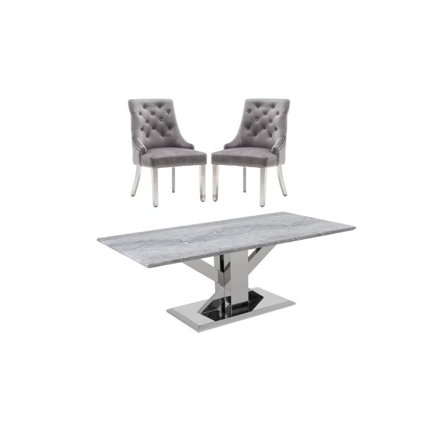 Tremmen 2.0M Milan Grey Marble Dining Table With Roma Chairs