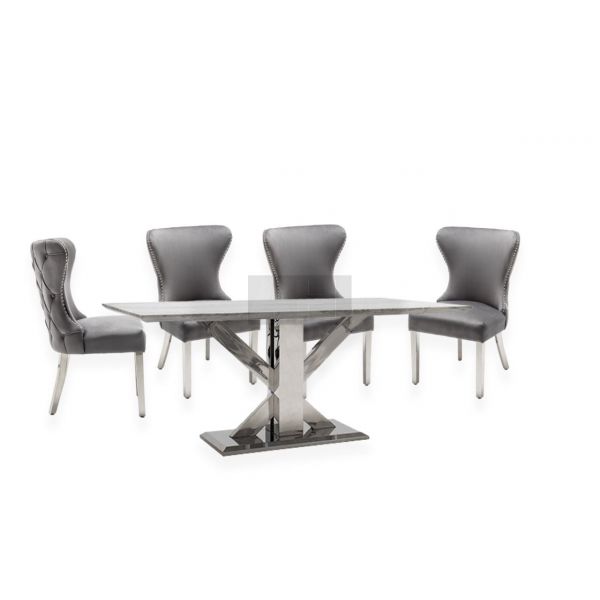 Tremmen 2.0M Milan Grey Marble Dining Table With Lewis Chairs