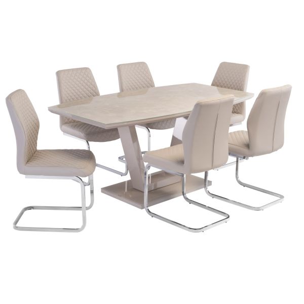 Venice 1.6M Latte Marble Effect Dining Table Set with 6 Capri Chairs