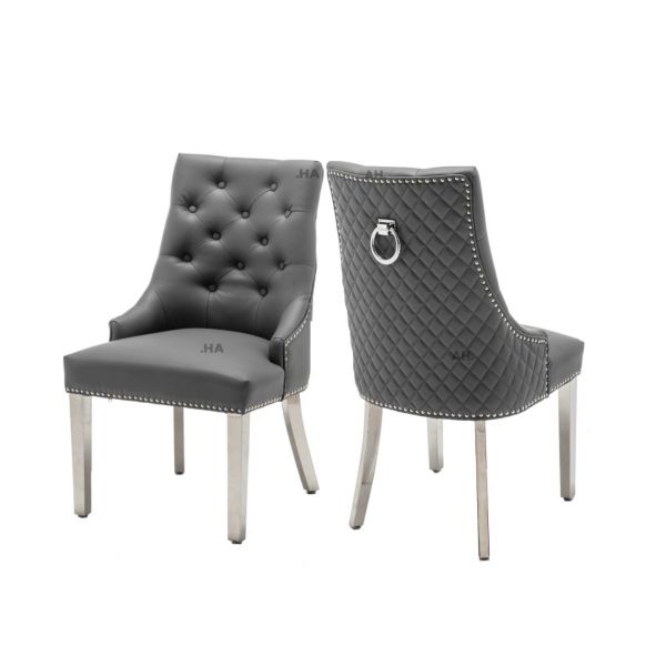 Weston Grey Ring Knockerback PU Leather Dining Chairs