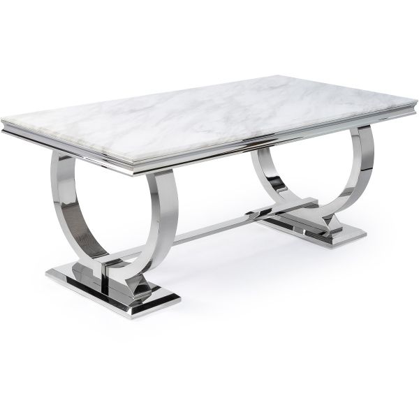 Arianna 1.6M White Marble Top Dining Table With Chrom Base 