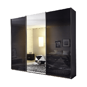 Rauch Kulmbach Black Glass Front & Mirror Sliding Door Wardrobe