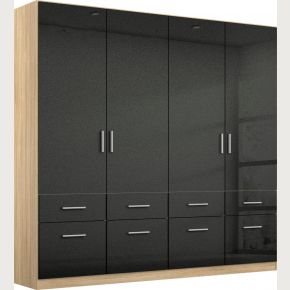 Rauch Celle High Gloss Effect Grey Front Hinged Door Combi Wardrobe
Black High Gloss and Oak Wardrobe 
Modern 4 door wardrobe 
4 Door hinged combi wardrobe 
Black 4 door wardrobe with drawers
1.81M 4 door wardrobe