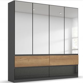 Rauch Winnipeg Matellic Grey 4 Door Wardrobe with Full Mirrors and 4 drawers 