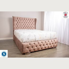 Mayfair Velvet Fabric Upholstered Bed frame 
Wing Headboard Bed 
Chesterfield design bed 
Benson and Beds 
Bed and Mattress 