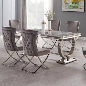 Aries Grey dining table with belgravia dining chairs