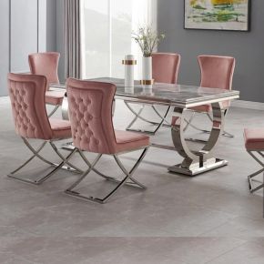 Arianna Dining Table with Aries Dining Chairs in Blush Pink