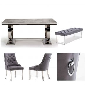 Aries 1.8 Grey Marble Dining table with Ring Knockerback Chairs
