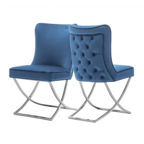 Belgravia Powder Blue Button Back Plush Velvet Dining  Chairs