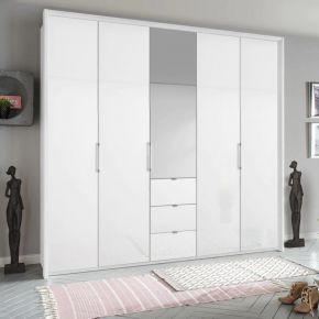 Rauch Erimo 5 Door White Glass Wardrobe with Drawers Width 254 Height 223cm 
