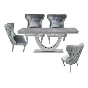 Denver 180CM Grey Marble Top Dining Table With Lewis Lion Knockerback Dining Chairs 