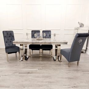 Arianna grey marble dining table with emma dining chairs