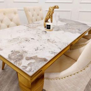 Louis Gold White Pandora Ceramic Dining Table with chairs