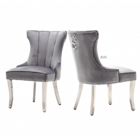 Monti Dark Grey Lion Knockerback Plush Velvet Dining Chairs