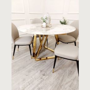 Richmond White Marble and Gold Round Dining Table Set